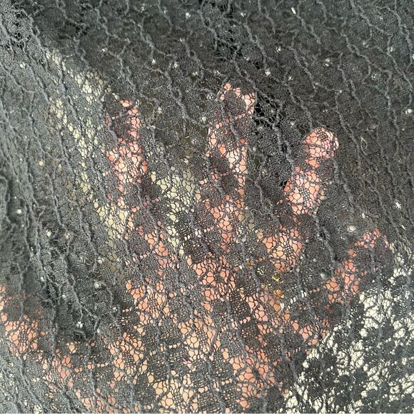 Xhilaration Black Polka Dot Semi-Sheer Lace Black White ButtonWomen's Blouse Top - Picture 5 of 12